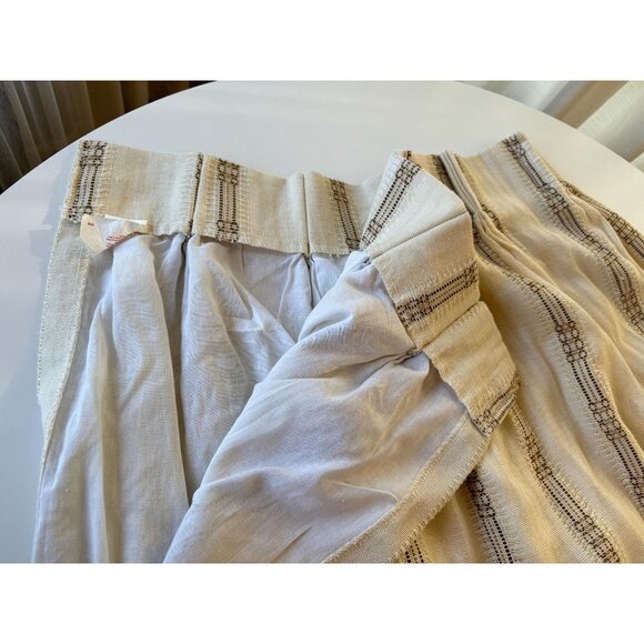 Vintage 70s pleated curtain, beige brown lined woven panel, striped, per panel - Picture 7 of 10